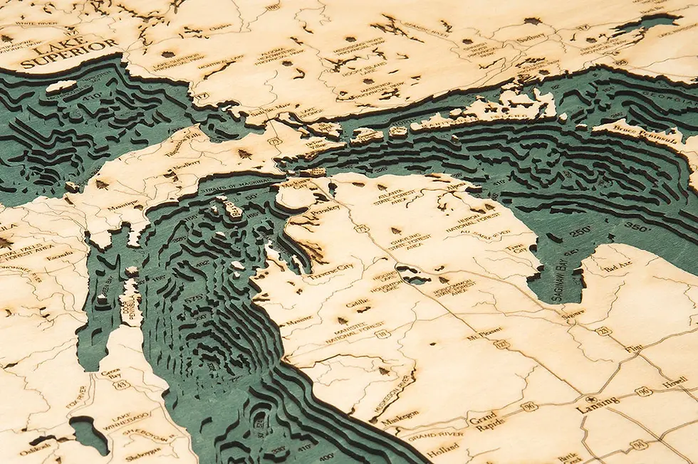 Thumbnail: Great Lakes 3-Nautical Wood Chart, Small, 16" x 20" Great Lakes 3-D Art
