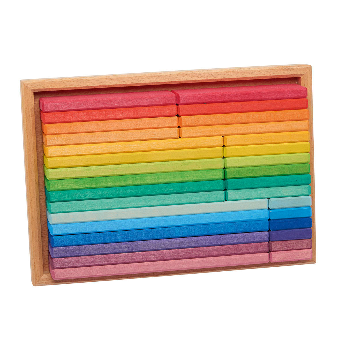 Baukasten Regenbogen: Bunt, kreativ, einzigartig. Die Formen sind aus hochwertigem Lindenholz hergestellt und ergeben eine besondere Haptik durch die gebeizten Oberflächen. Freie Bauweisen in allen möglichen Traumwelten lassen Kinder und Eltern zu individuellen Baumeistern werden. 32-teilig, ca. 27x19x5cm (lxbxh). Achtung! Nicht für Kinder unter 10 Monaten geeignet. Verletzungsgefahr im Rachenraum.