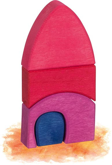 Bausteine Morgana: Rotes Haus mit 4 Steinen und eine blaue Tür.