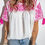 Thumbnail: White & Pink Embroidered Short Sleeve Shift Top