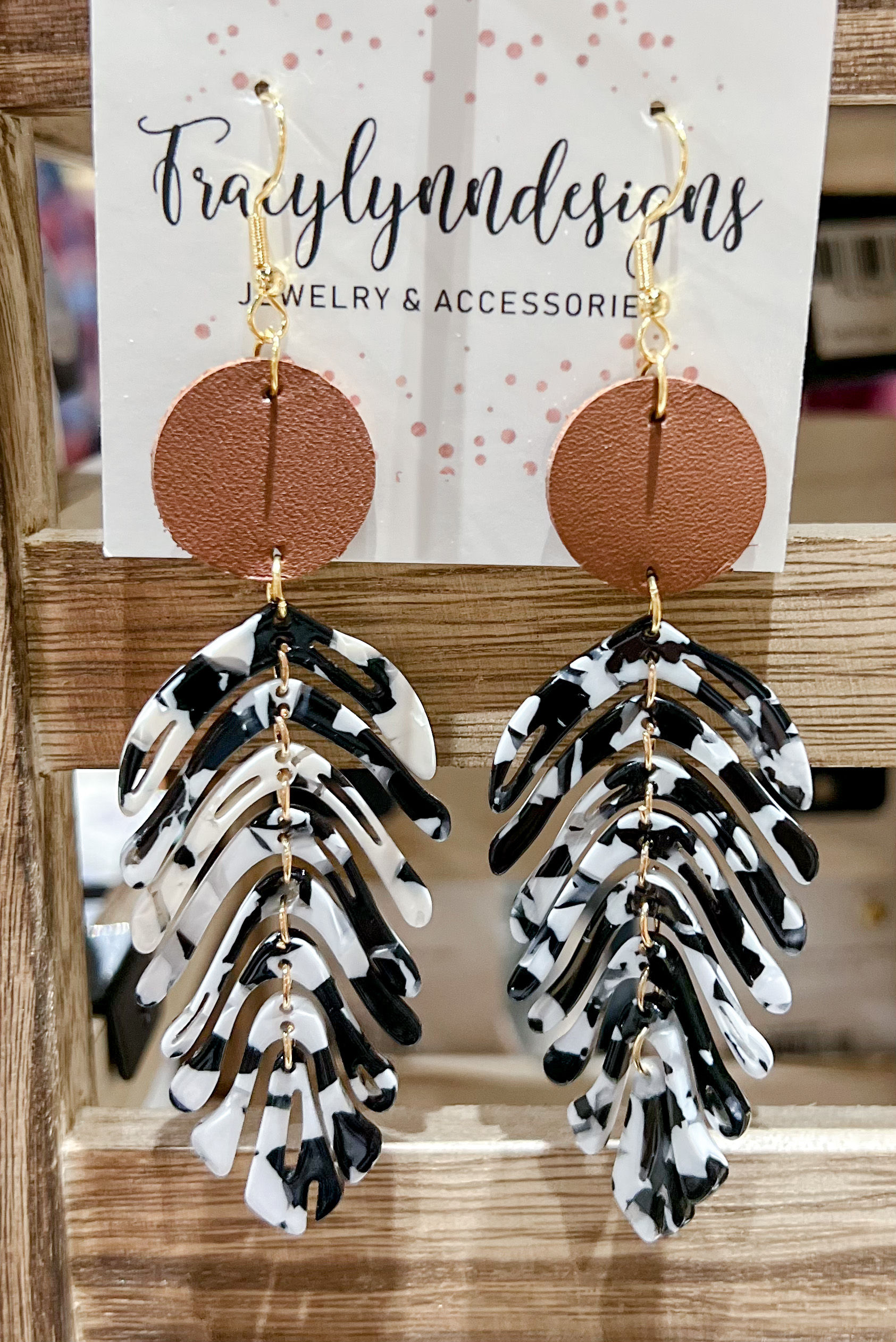 Feather Beaded Earrings With Leather Accents 
