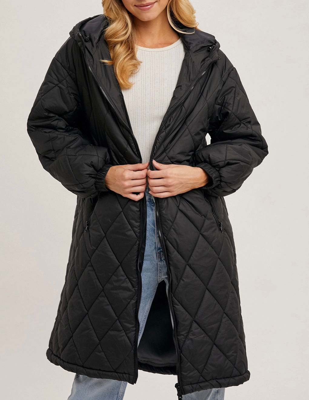Black Longline Quilted Puffer Jacket