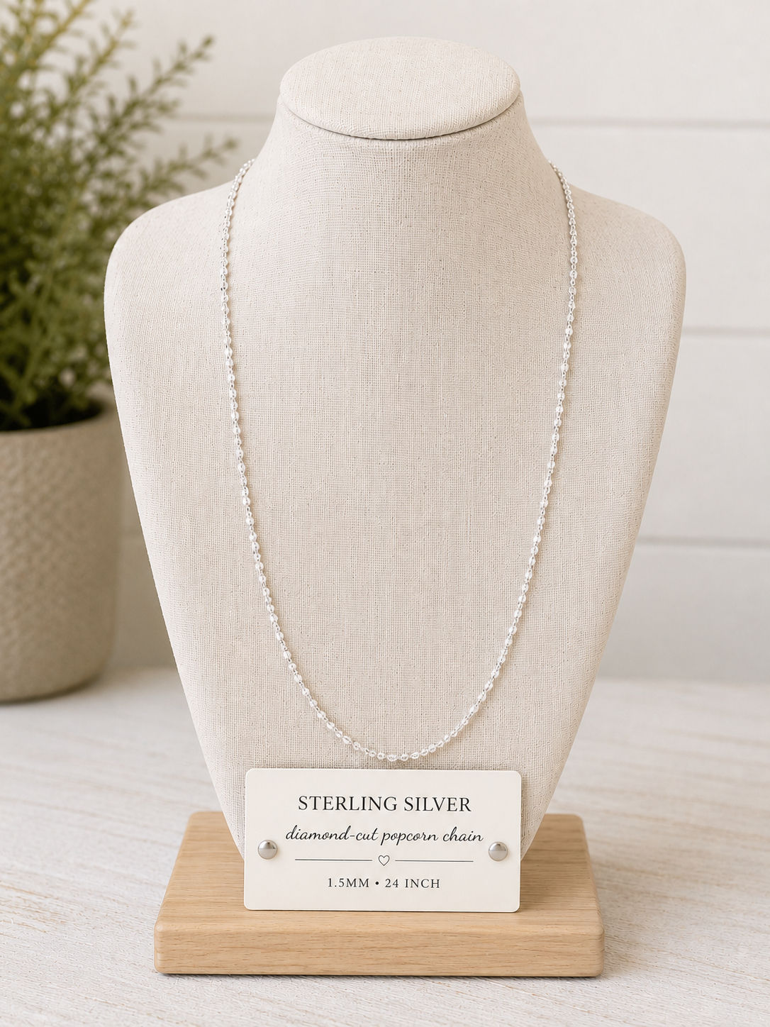 24” Sterling Silver Diamond-Cut Popcorn Chain
