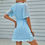 Thumbnail: Light Blue Swiss Dots Ruffle Trim Faux Wrap Dress