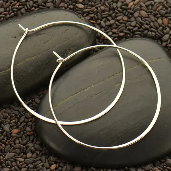 Sterling Silver Half Hammered Circle Hoop Earrings (40mm)