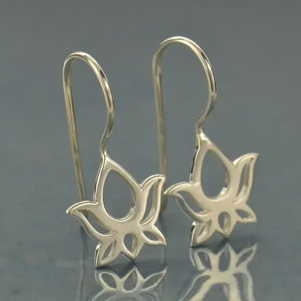 Sterling Silver Openwork Lotus Hook Earrings (22x11mm)