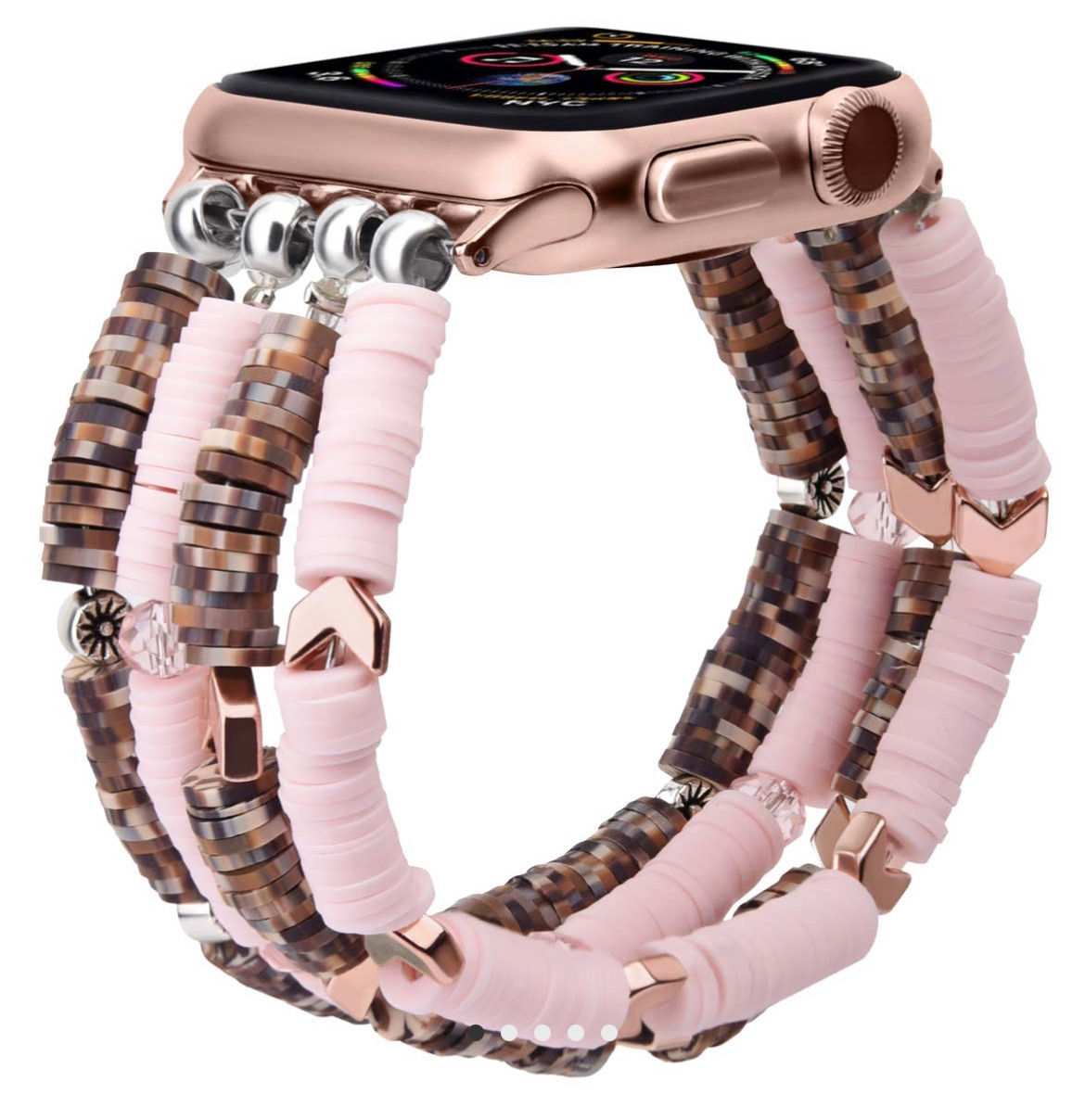Pink Boho Disc Beaded Elastic Apple Watch Band
