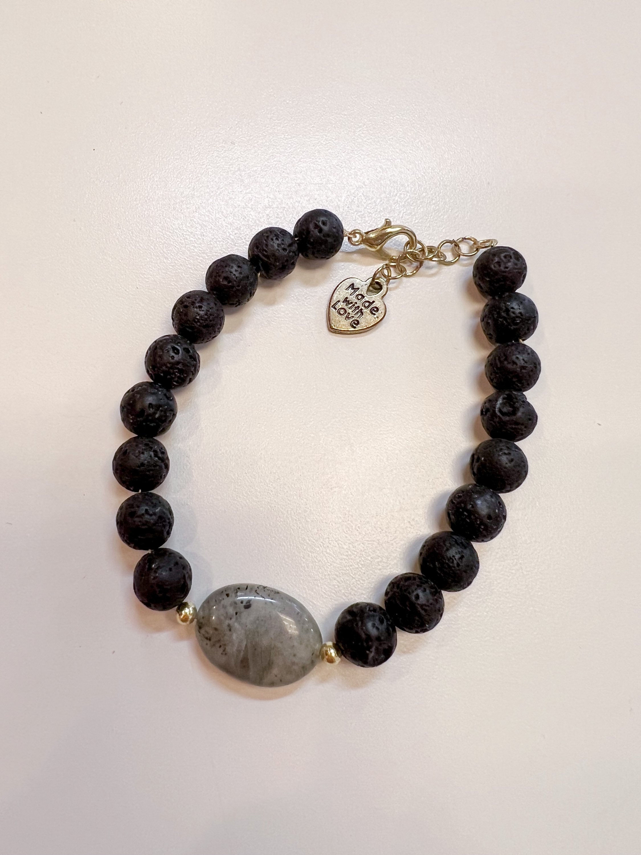 Mindfully Made Gold Lava Bead and Jasper Bracelet