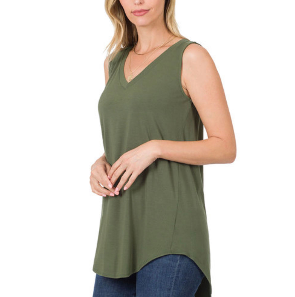 Olive V-Neck Blousy Tank