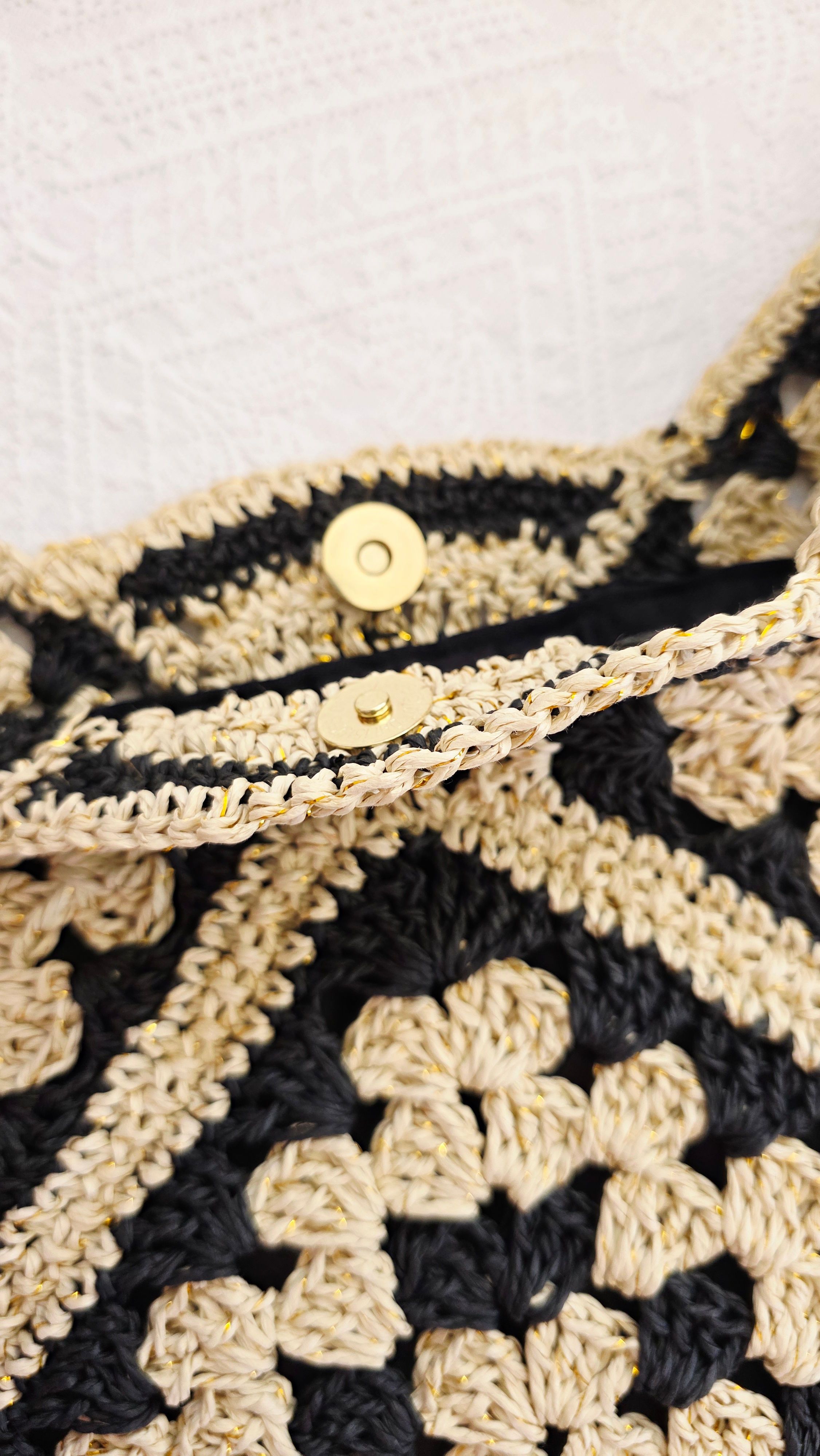 Straw Knit Bag: Cream & Black Clover Pattern – Shoulder Bag