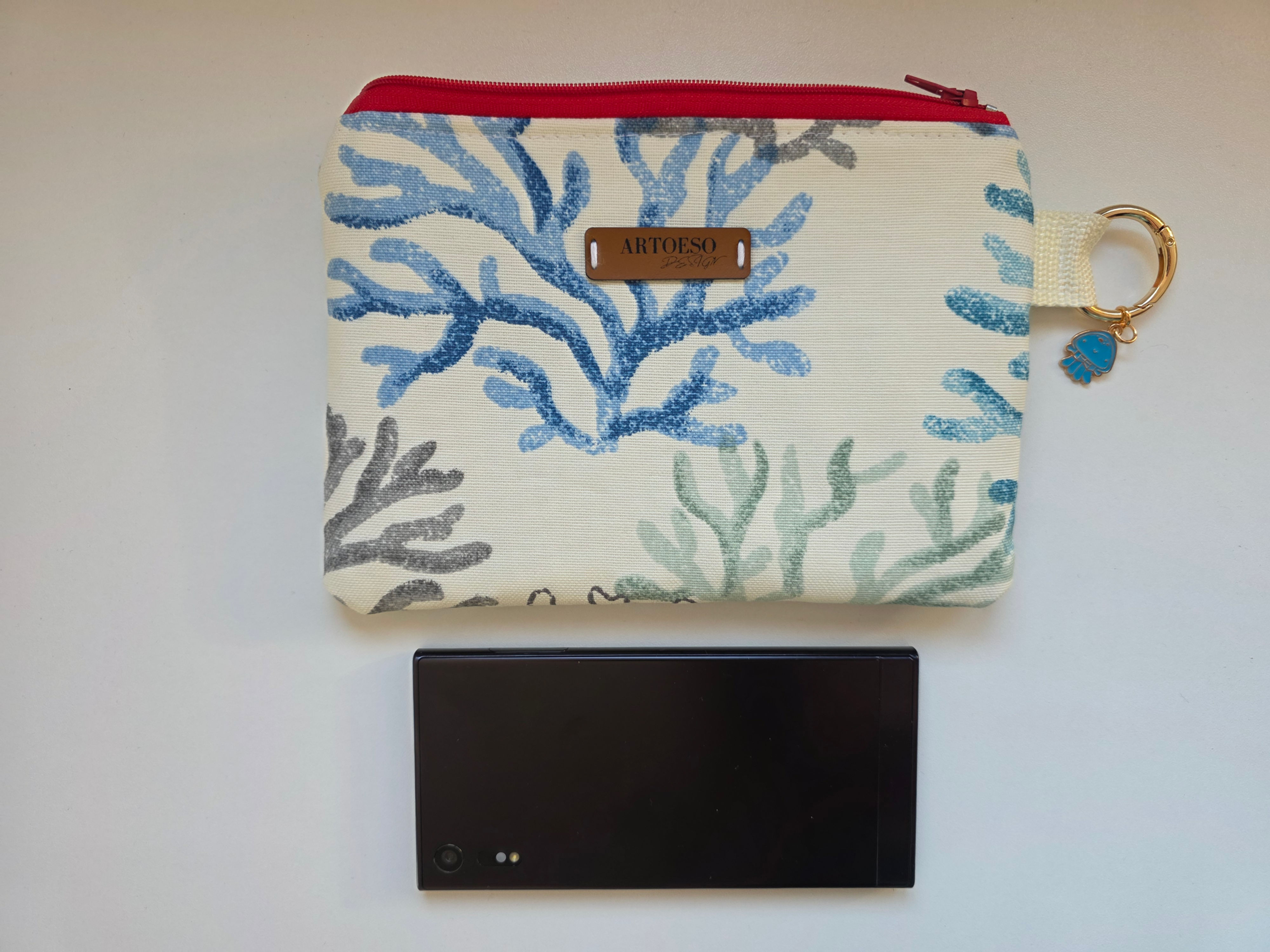 Minibag - Marine Collection - Smal ToteBag Organizer, Handmade Coin Bag with Pastel Coral Design