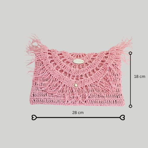 Straw Knit Bag: Pink & Grey with Tassel Detail