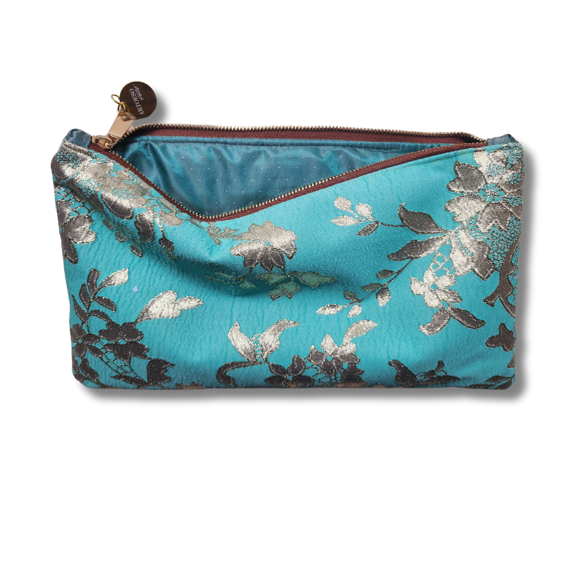 Clutch Çanta: Altın Mavi Floral