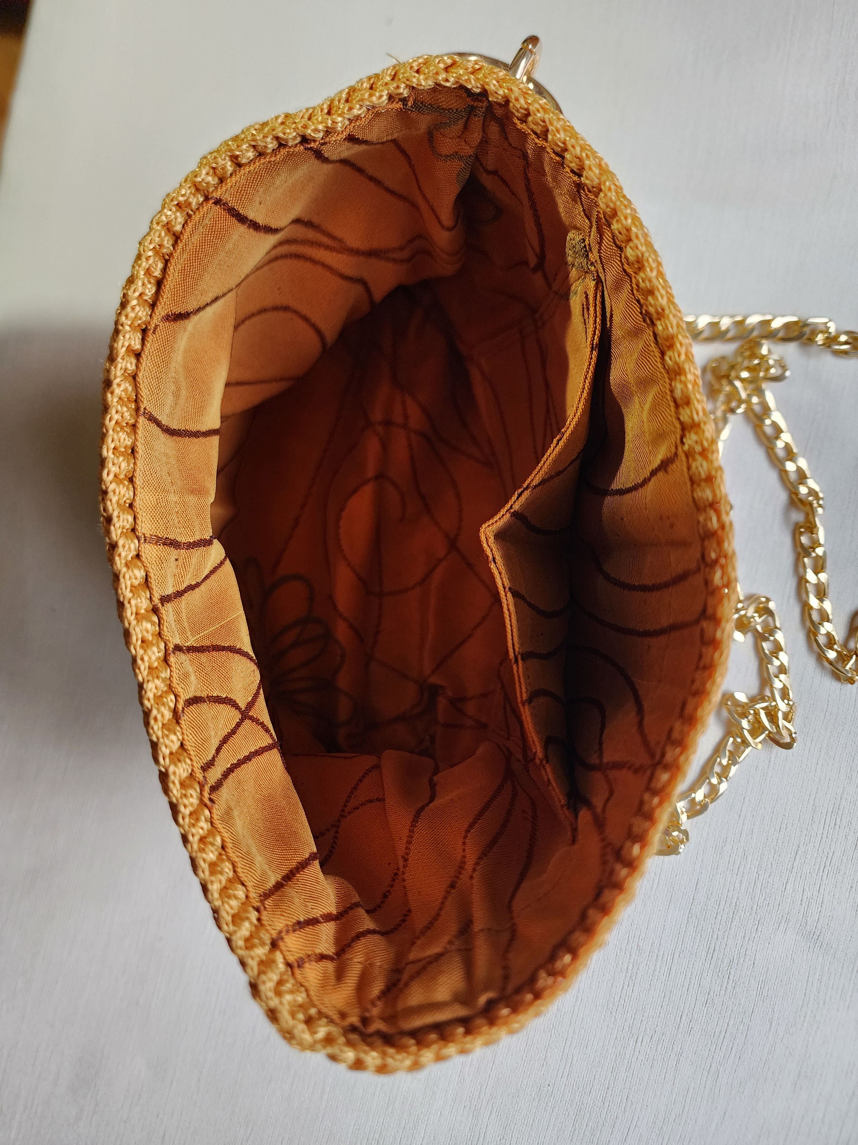 Chain Bag - Crochet Orange Brown - Örgü Omuz Çantası