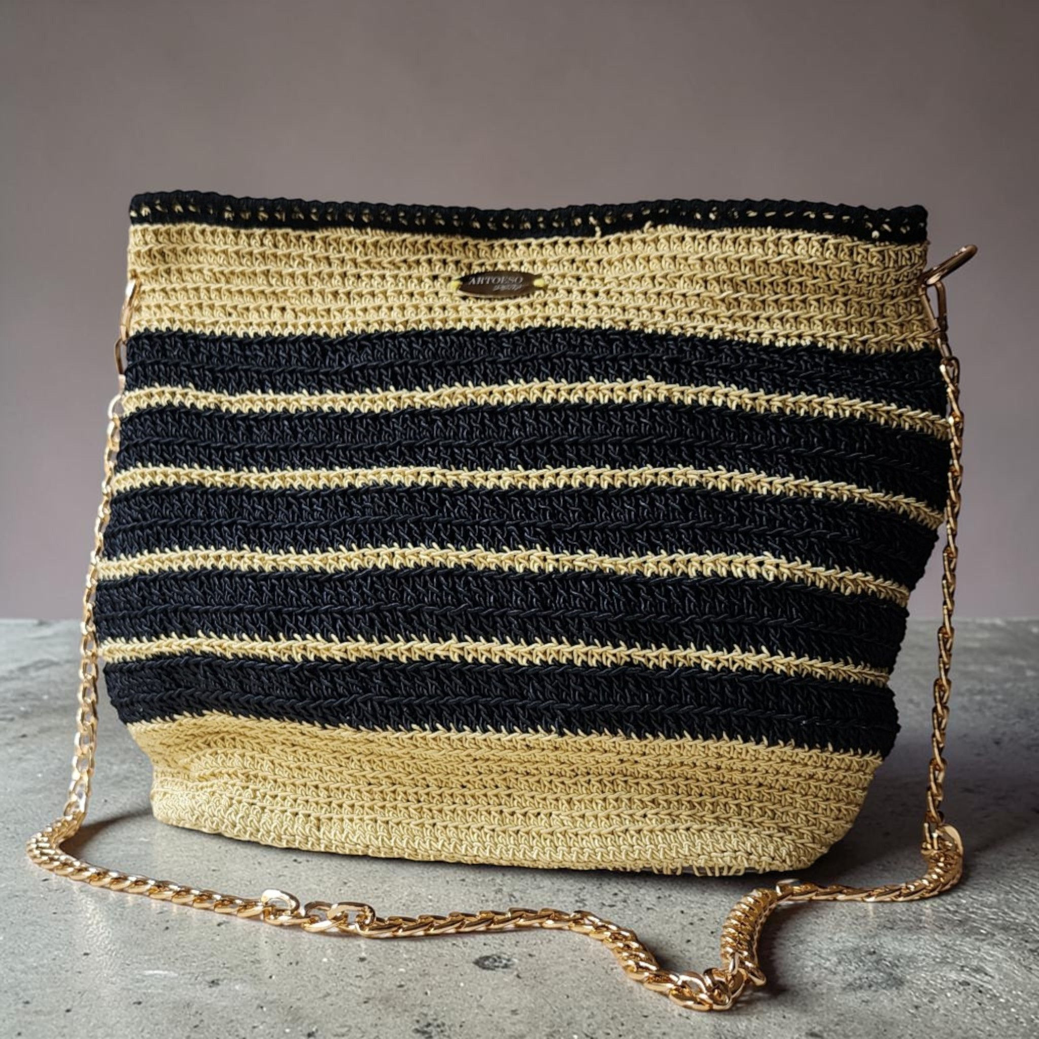 Black-Yellow Gold Chain Knit Bag