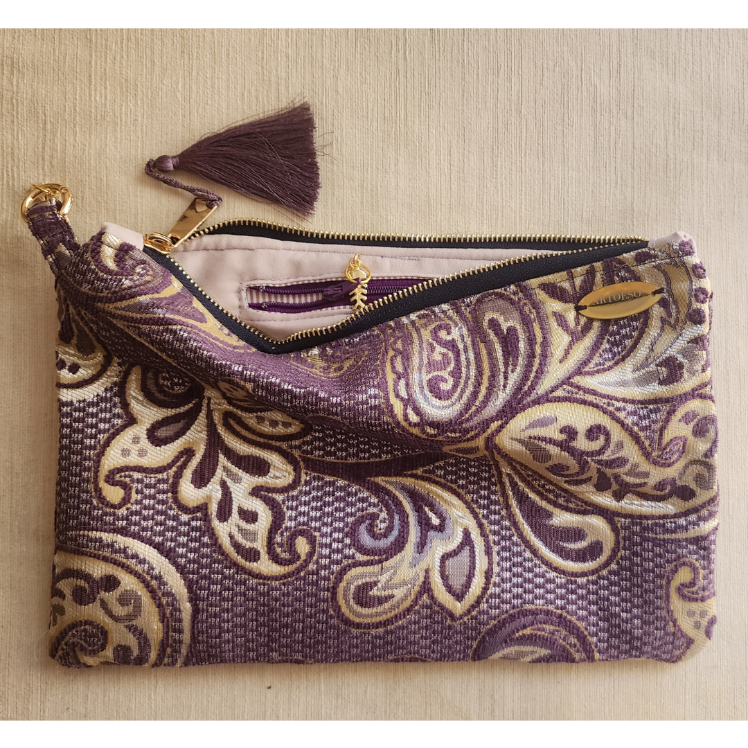 Clutch Çanta: Altın Lila Floral