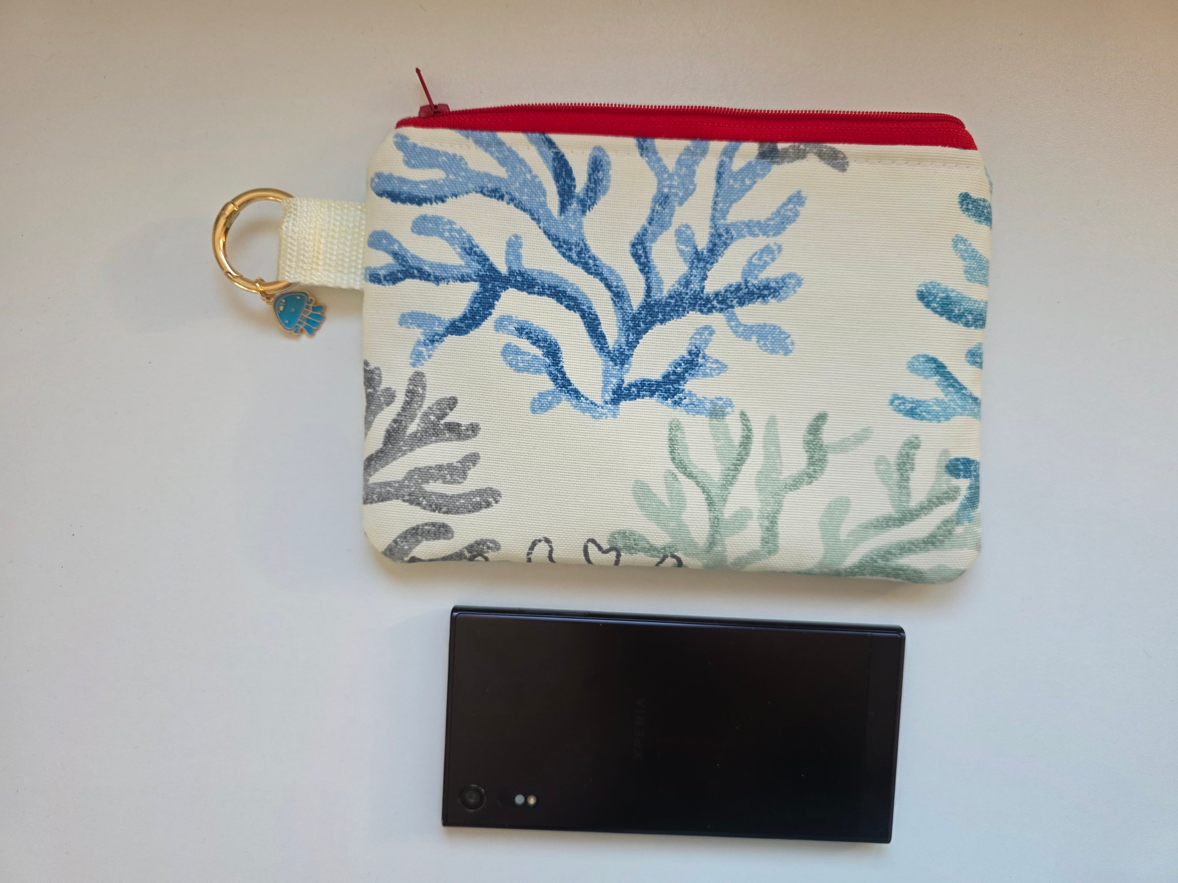 Minibag - Marine Collection - Smal ToteBag Organizer, Handmade Coin Bag with Pastel Coral Design