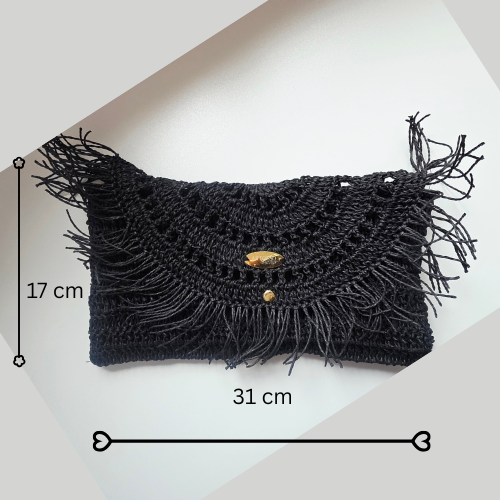 Straw Knit Bag: Black with Tassels