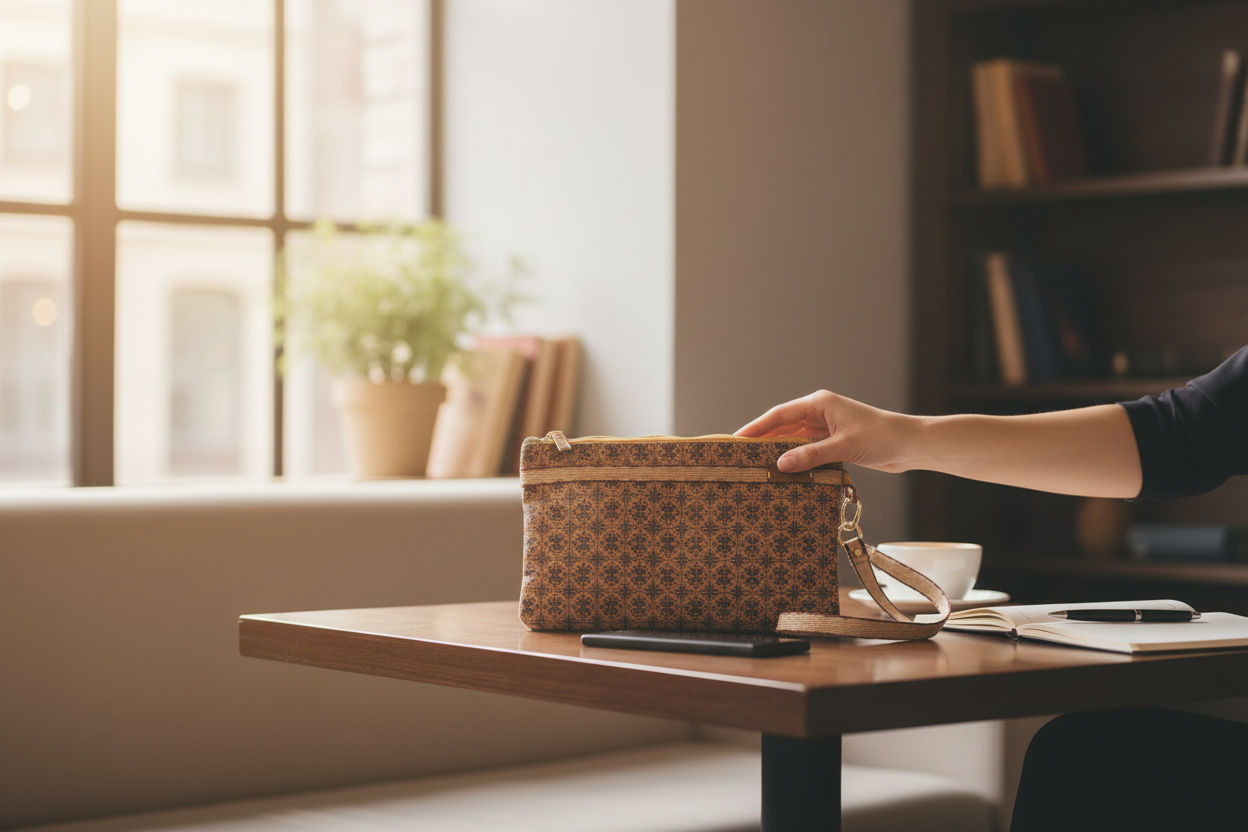 Clutch Çanta: Doğal Mantar Serisi – Yonca