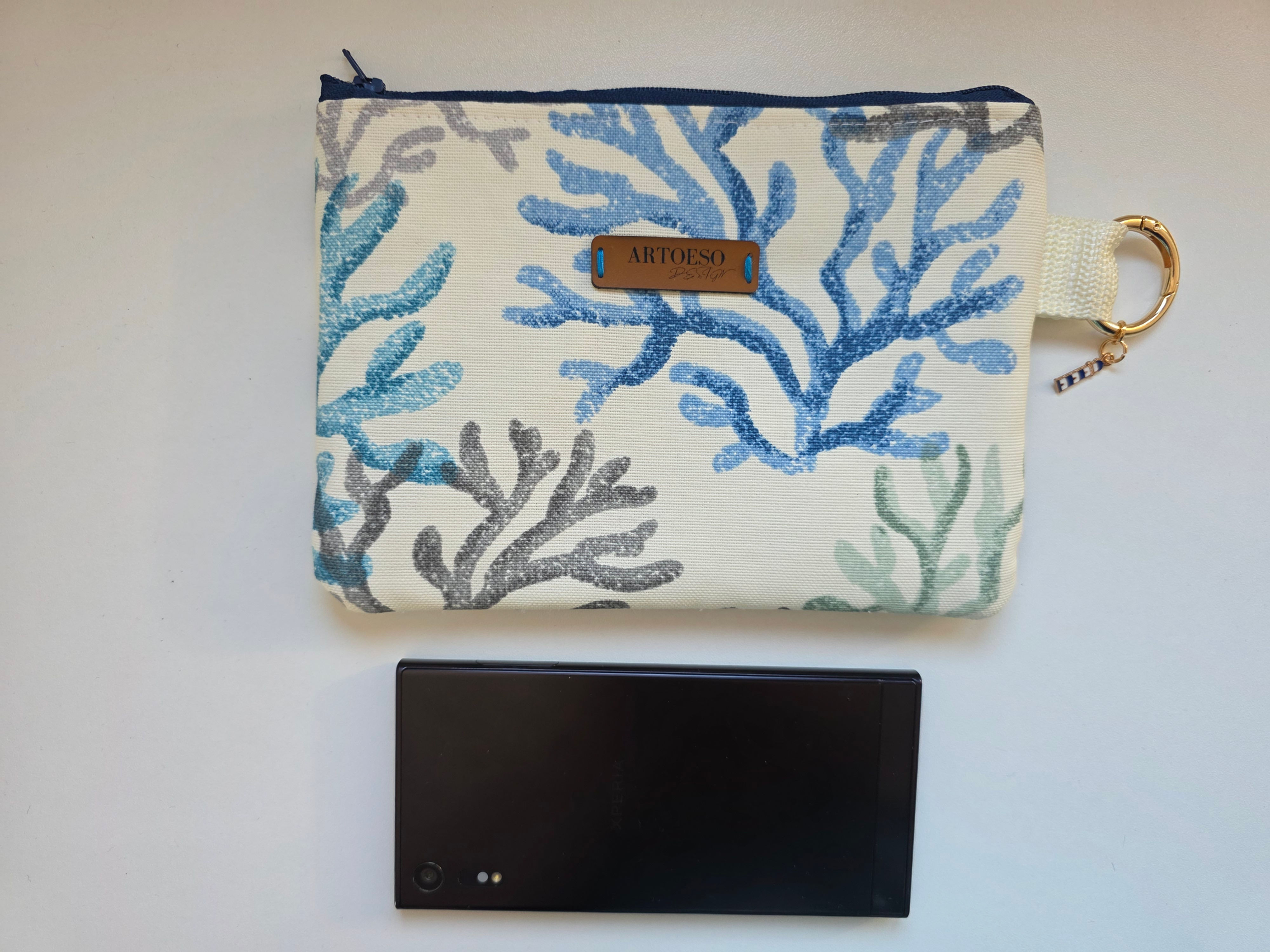 Minibag - Marine Collection - Smal ToteBag Organizer, Handmade Coin Bag with Pastel Coral Design