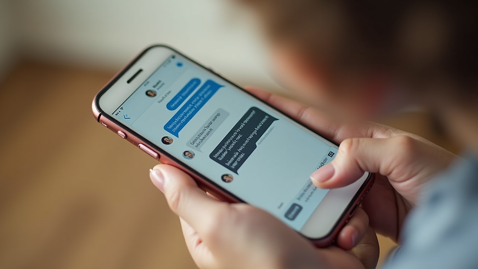 Close-up view of a smartphone displaying a chat conversation between an au pair and a host family