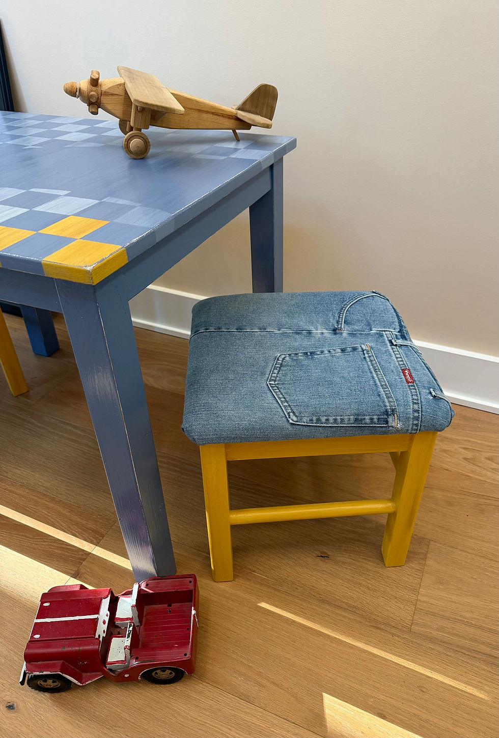 Thumbnail: Denim Blue Child's Table & Stools Set