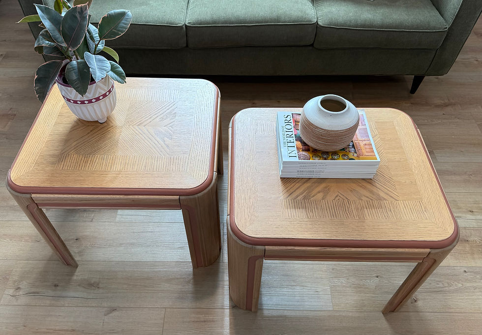Thumbnail: Natural Oak & Terracotta Modern End Tables (Set of 2)