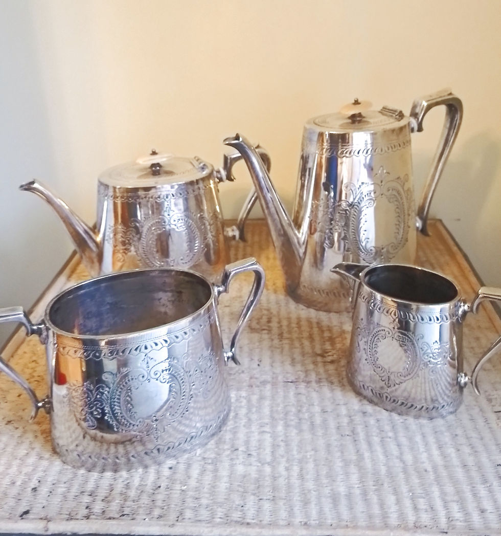 Thumbnail: Late 19thc silver plated tea set with spirit kettle