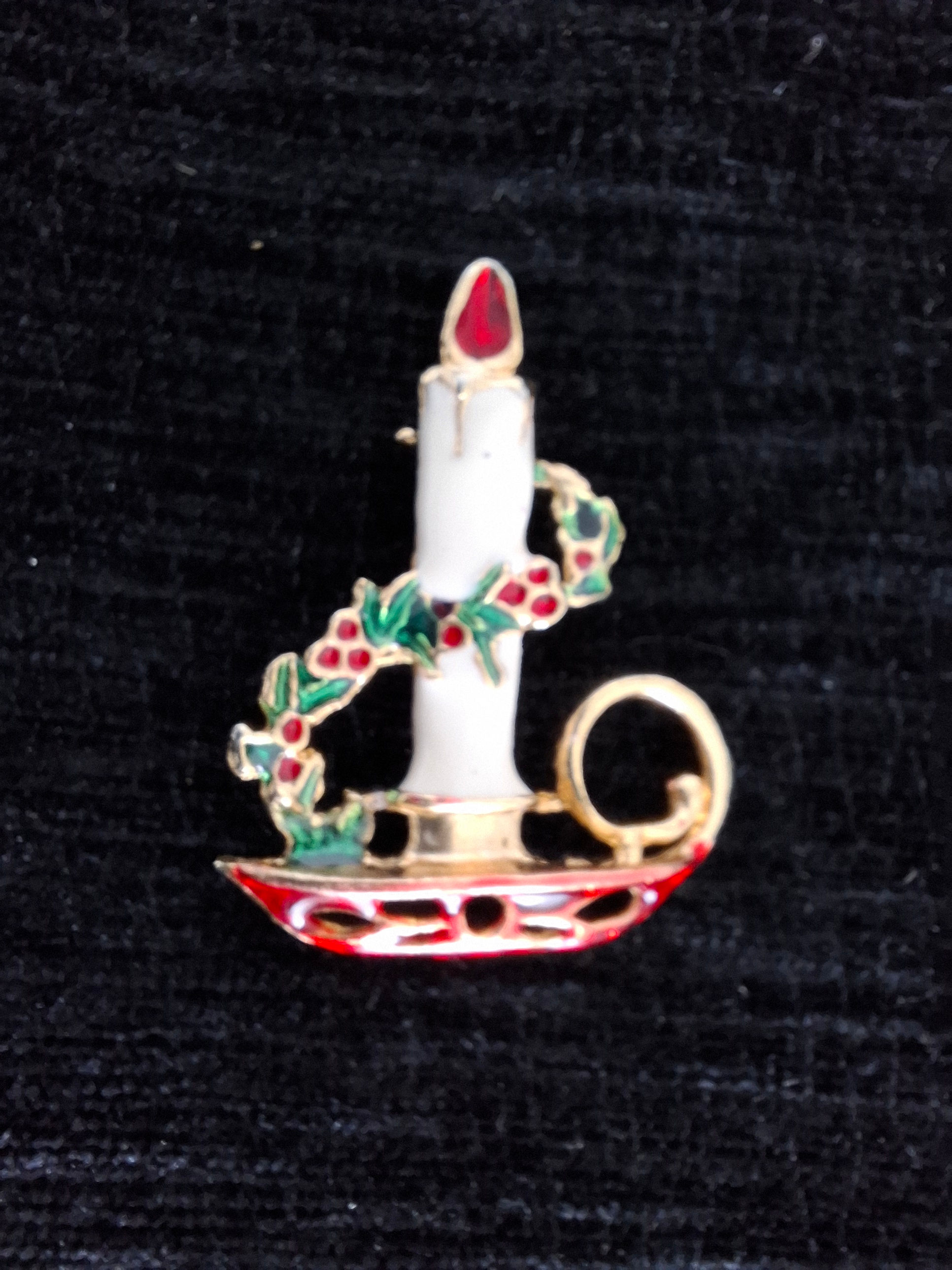 Vintage enamel Christmas Candle Brooch