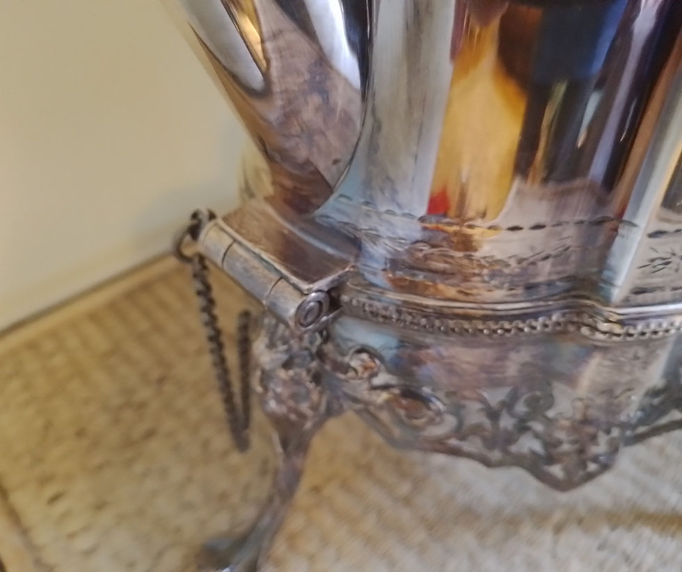 Thumbnail: Late 19thc silver plated tea set with spirit kettle