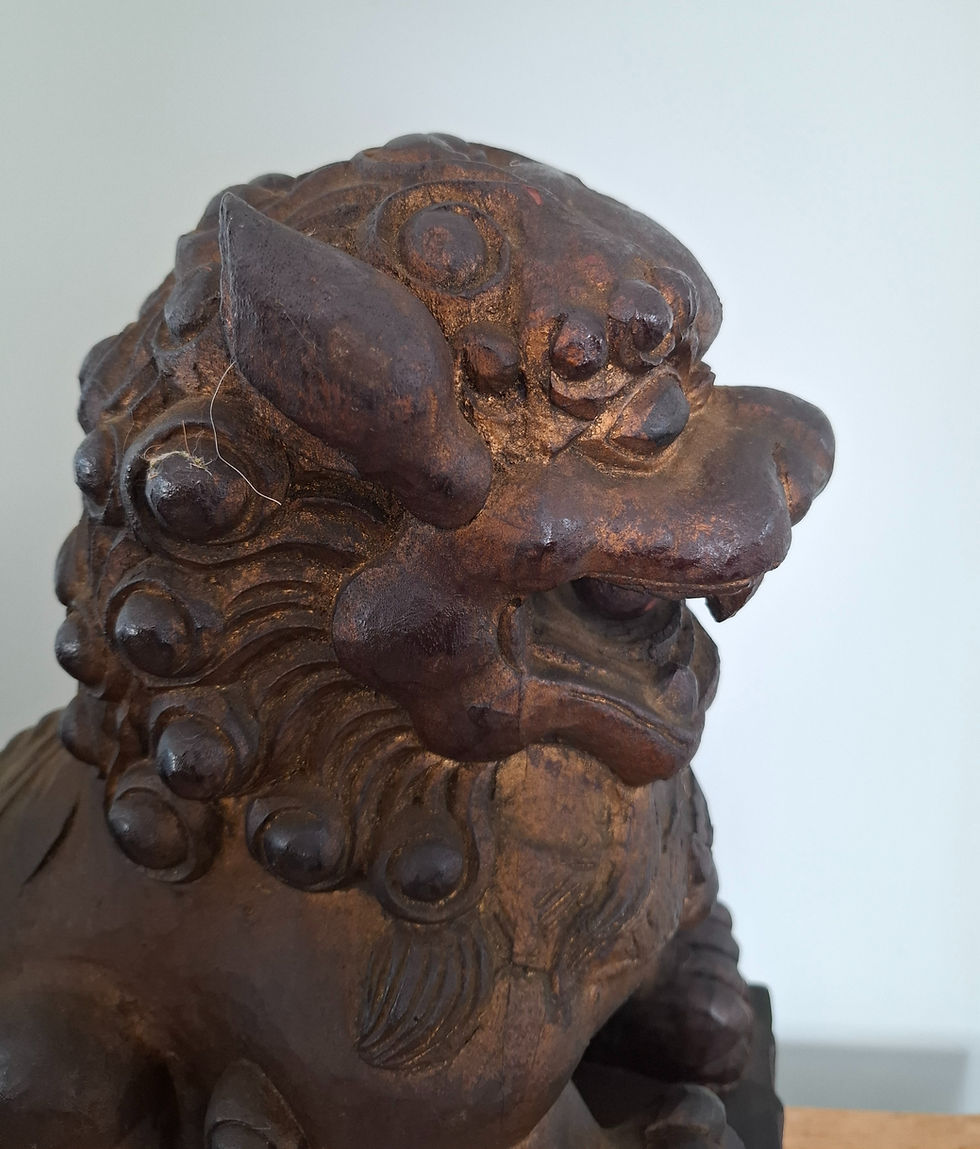 Thumbnail: Vintage wooden carved Chinese Temple Lions