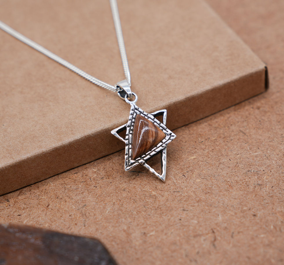 Thumbnail: Sterling Silver Star of David Pendant with Olive Tree Wood