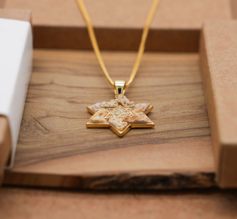 Thumbnail: 925 Sterling Silver and 18K Gold Jerusalem Stone Star of David Pendant with CZ