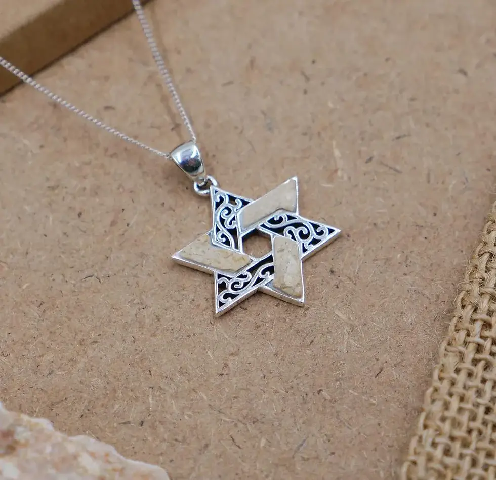 Thumbnail: Star of David Silver Judaica Necklace Jerusalem Stone