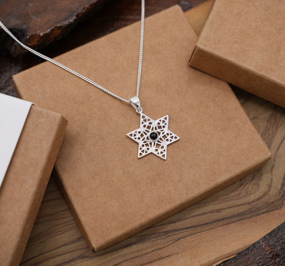 Thumbnail: Silver Star of David Necklace – Filigree Pendant with Evil Eye, Judaica Jewelry