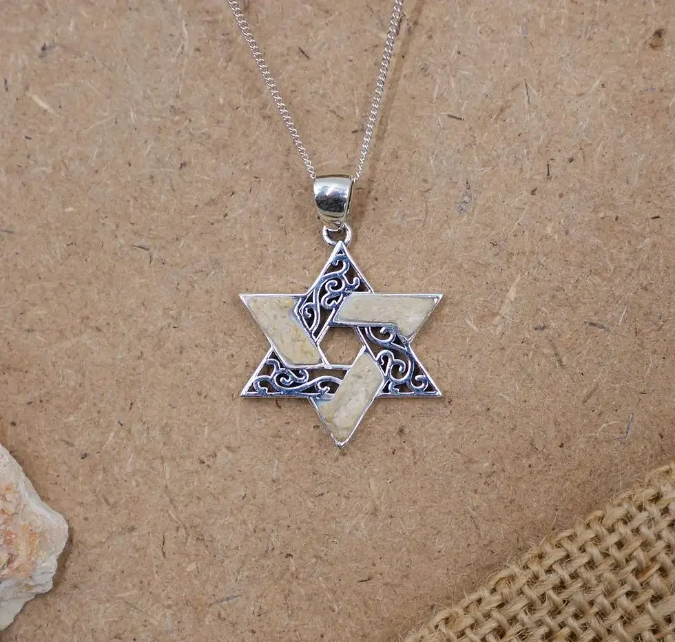 Thumbnail: Star of David Silver Judaica Necklace Jerusalem Stone