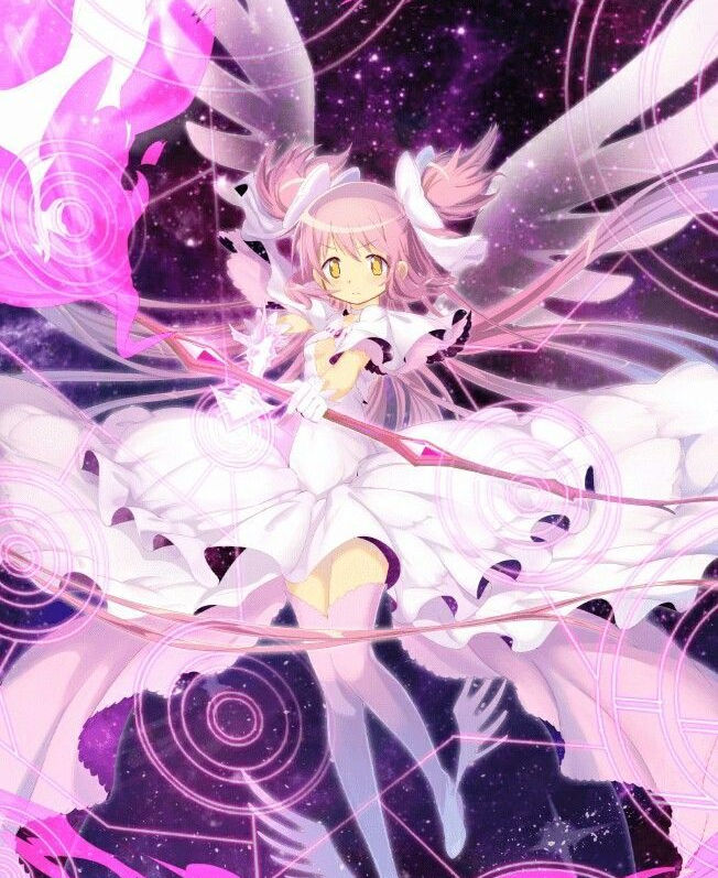 pink haired girl with wings and dress holding a bow