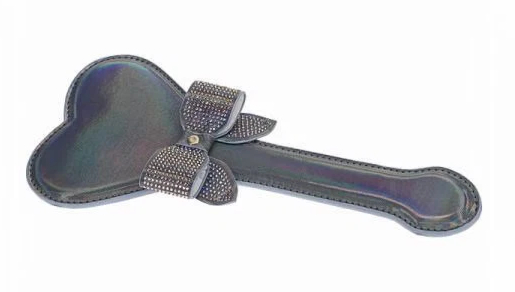 Bedazzled Bow embellishment on a small Heart shaped BDSM leather Paddle