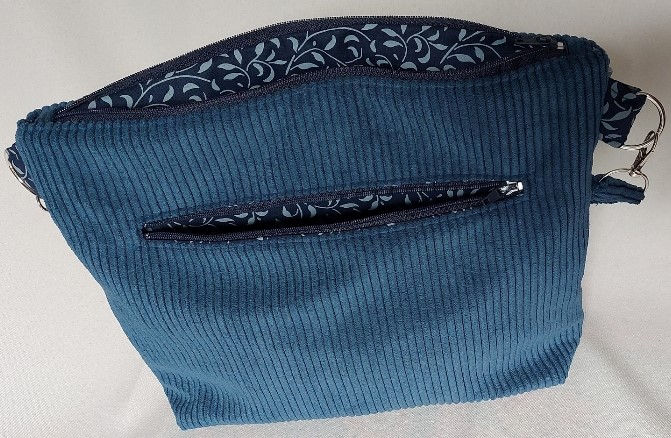 Miniature : Sac velours - bleu marine et feuillage bleu