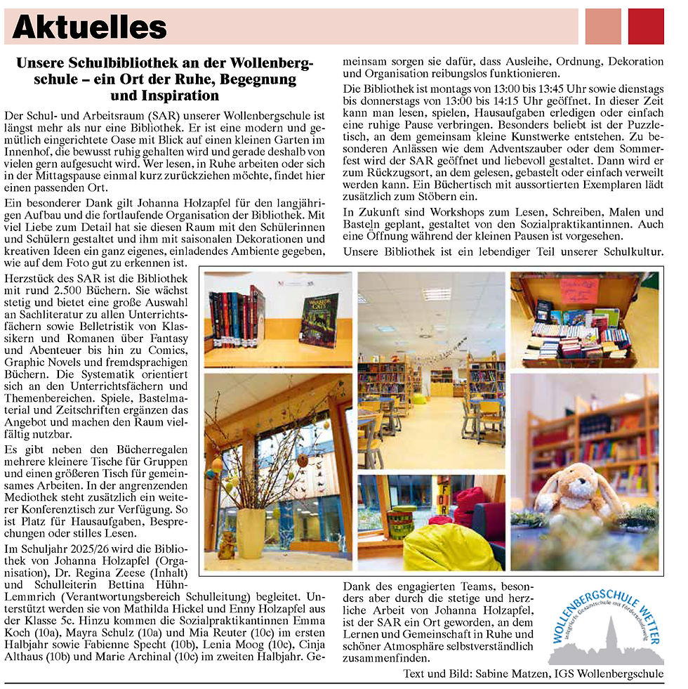 Unsere Schulbibliothek - eine Oase