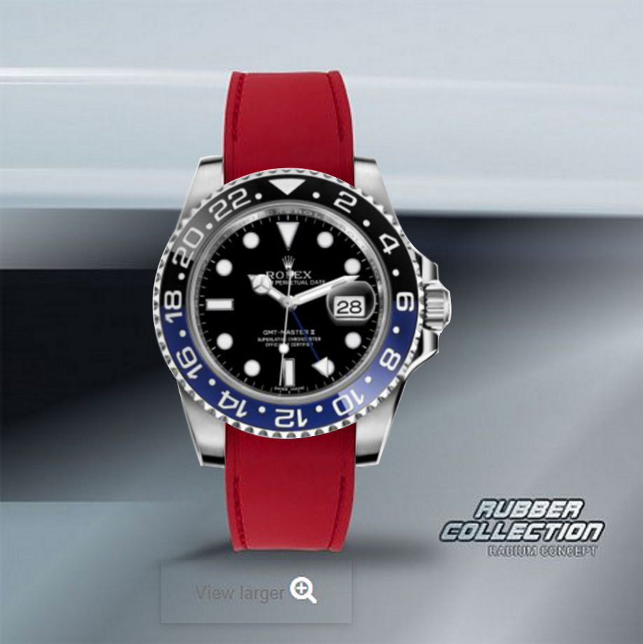 Thumbnail: Radium Concept-Red rubber watch strap with red stitching, size 20mm, model RE-RE