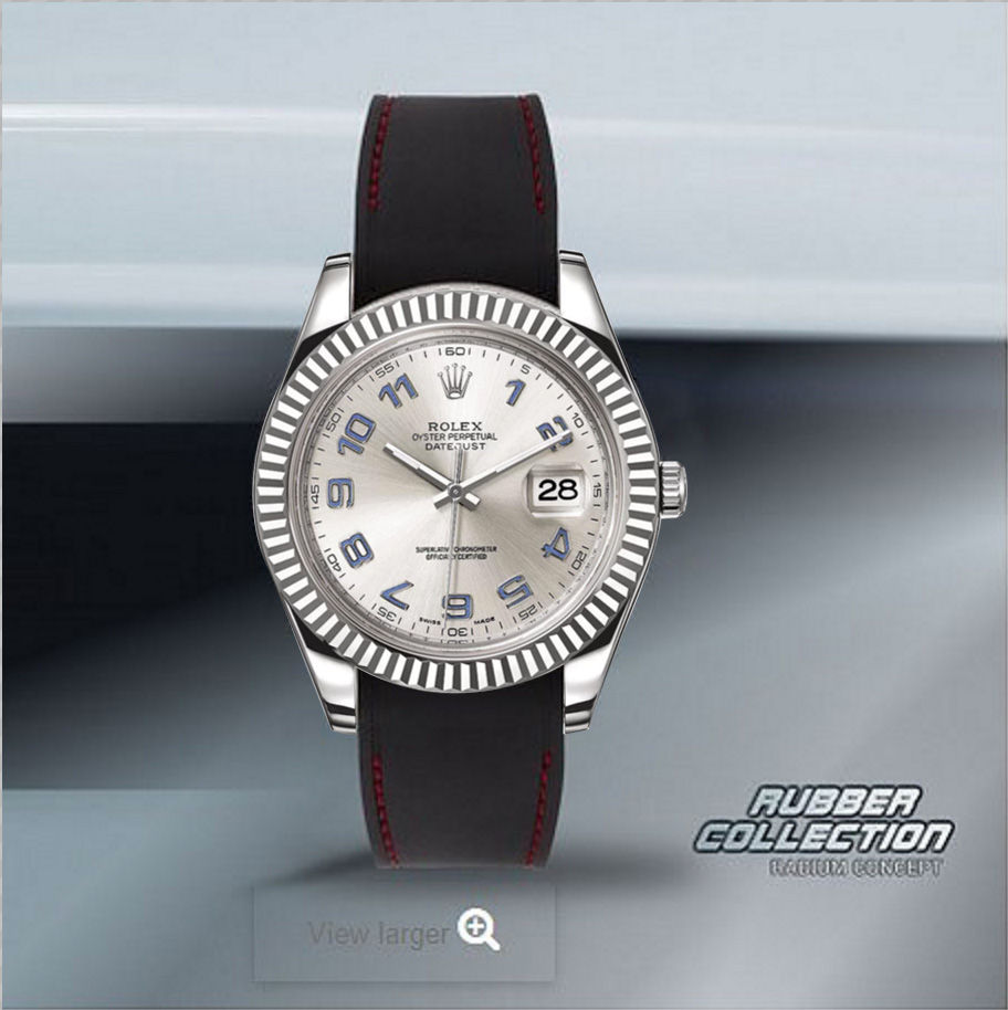 Thumbnail: Radium Concept-Black rubber watch strap with red stitching, size 20 mm, model BL-RE