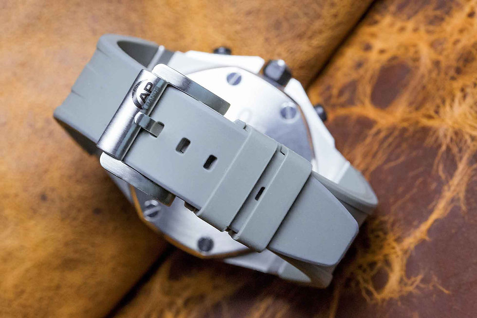 Thumbnail: Gray rubber watch strap for Audemars Piguet Offshore watch.