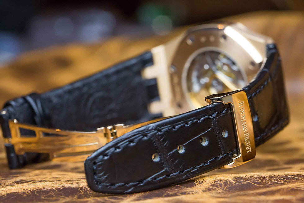 Thumbnail: Black crocodile leather watch strap for Audermars Piguet Royal Oak watch.