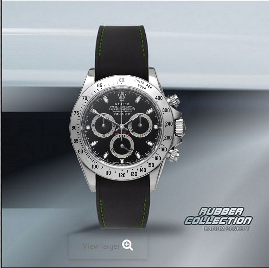 ภาพขนาดย่อ: Raduim Concept-สายนาฬิกายาง(รับเบอร์)สีดำเย็บด้ายสีเขียว ขนาด20มม รุ่นBL-GR