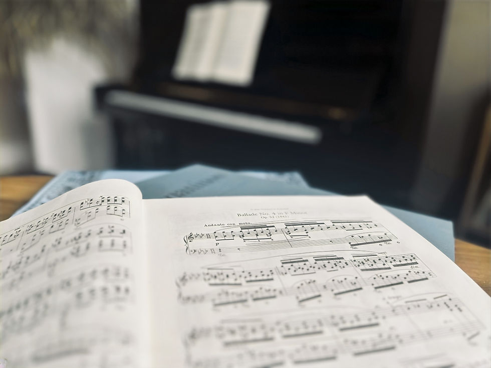 sheet music in front of a piano
