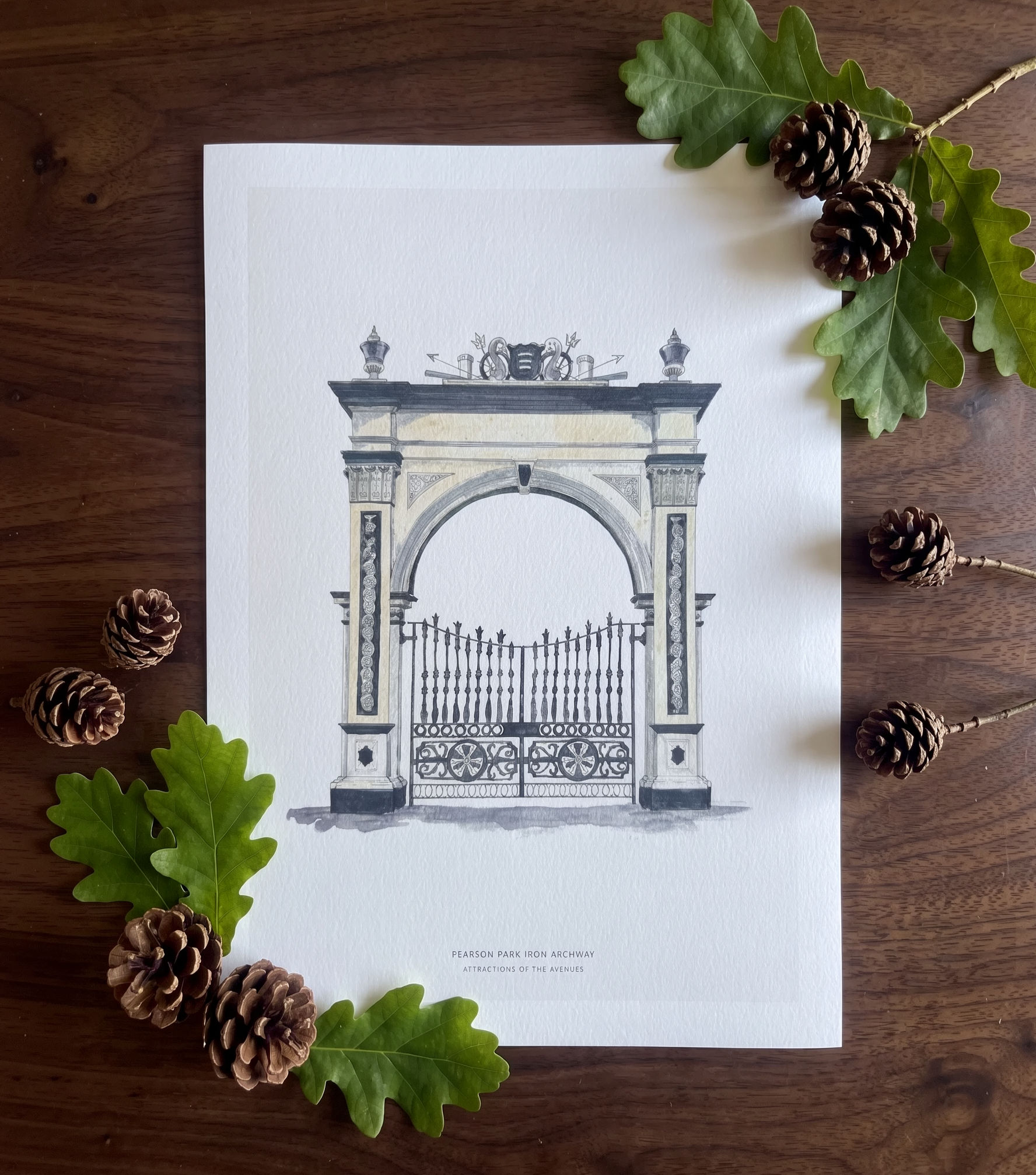 Pearson Park Iron Archway Hull Watercolour Print A4