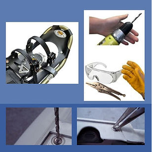 Photo of a set of tools needed to repair a snowshoe MSR, ATLAS, GV, TUBBS, and bindings, strap for all other brands
