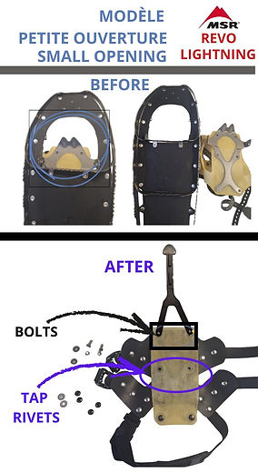 reparation raquette neige remplacement msr installation revo-lightning