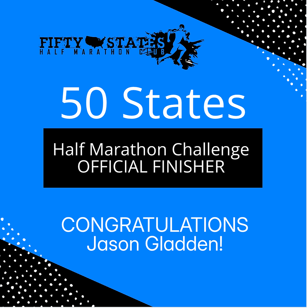 Congratulations to 50 States Half Marathon Club™ member, Jason Gladden from Seattle, Washington, for completing the 50 States Half Marathon Challenge™ +D.C., in June 2026! Jason, a Life Membership member of our 50 states running club, has been a member for over four years.